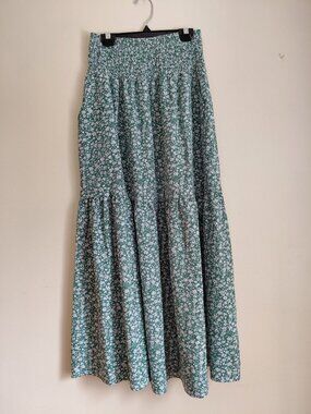 Green Summer Flowy Maxi Skirt